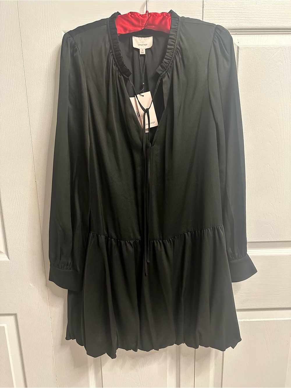 Cinq a sept NWT Black Ruffle-Neck Long Sleeve Mini Dress